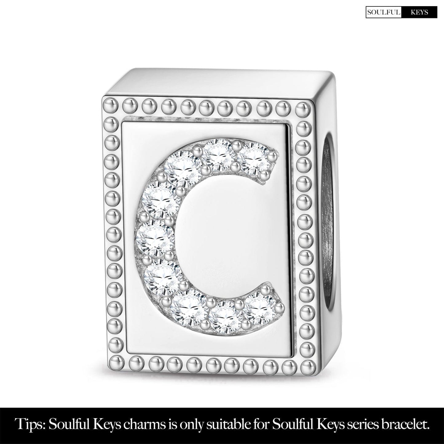 Letter C Tarnish-resistant Silver Rectangular Charms In White Gold Plated