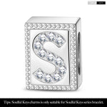 Letter S Tarnish-resistant Silver Rectangular Charms In White Gold Plated