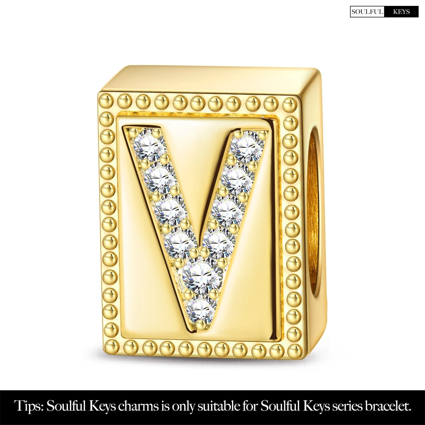 Letter V Tarnish-resistant Silver Rectangular Charms In 14K Gold Plated