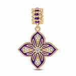 Pointed Leaves Clover Tarnish-resistant Silver Charms With Enamel In 14K Gold Plated