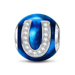 Letter U Tarnish-resistant Silver Charms With Enamel In White Gold Plated