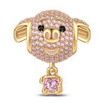 Love Hug Piggy Tarnish-resistant Silver Animal Charms With Enamel In 14K Gold Plated - Heartful Hugs Collection