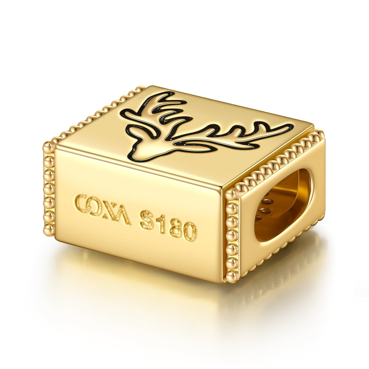 Reindeer Tarnish-resistant Silver Rectangular Charms In 14K Gold Plated