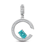 Aquamarine Blue Skylight Sparkle Tarnish-resistant Silver Charms In White Gold Plated