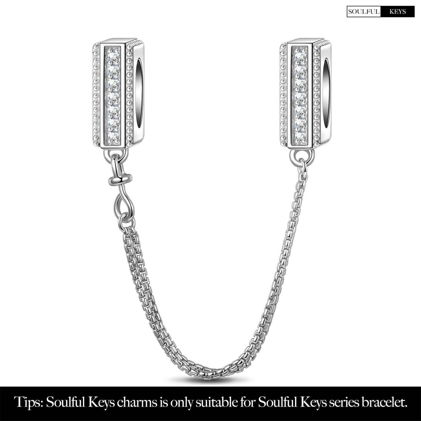 Tarnish-resistant Silver Rectangular Charms Clips Safety Chain In White Gold Plated