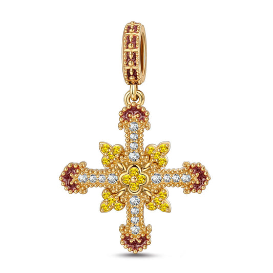 gon- Sacred Cross Tarnish-resistant Silver Charms With Enamel In 14K Gold Plated