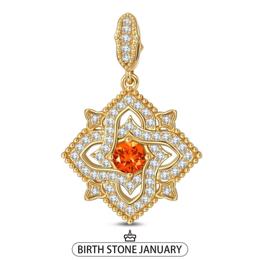 gon- Quatrefoil Rose January Birthstone Tarnish-resistant Silver Charms In 14K Gold Plated