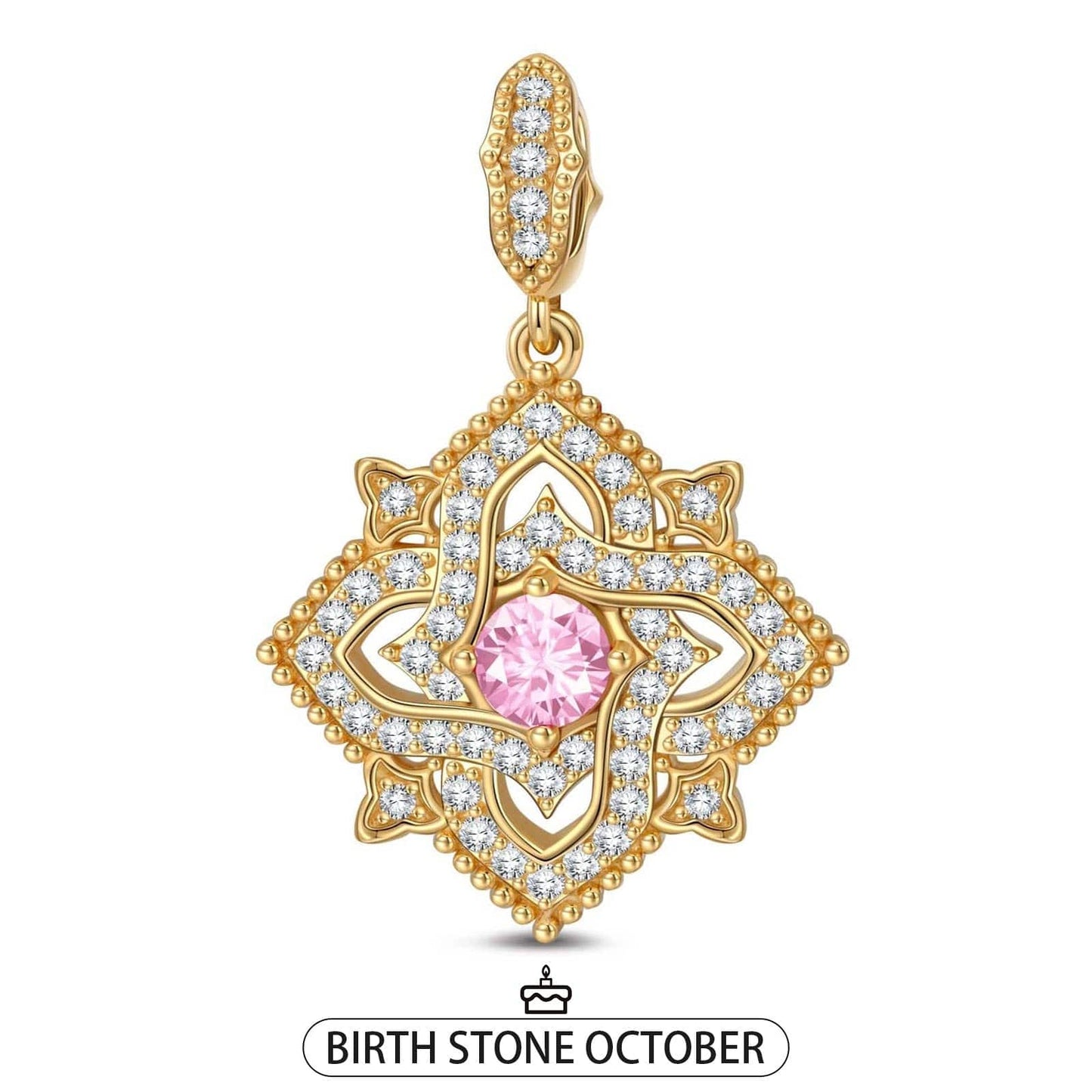 Quatrefoil Rose October Birthstone Tarnish-resistant Silver Charms In 14K Gold Plated