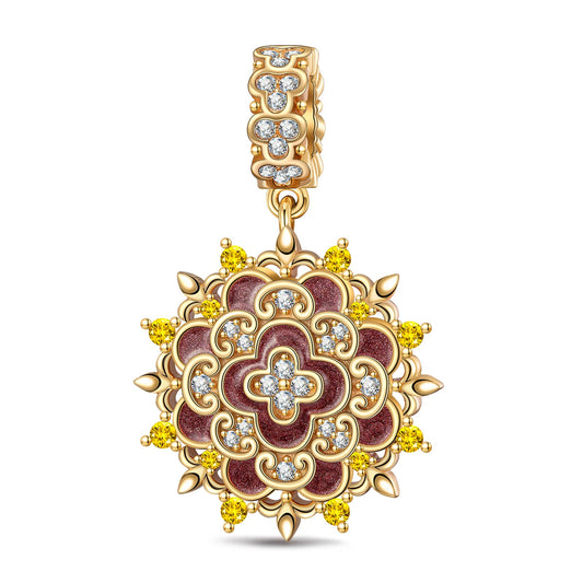 gon- Clover Blossom Tarnish-resistant Silver Charms With Enamel In 14K Gold Plated