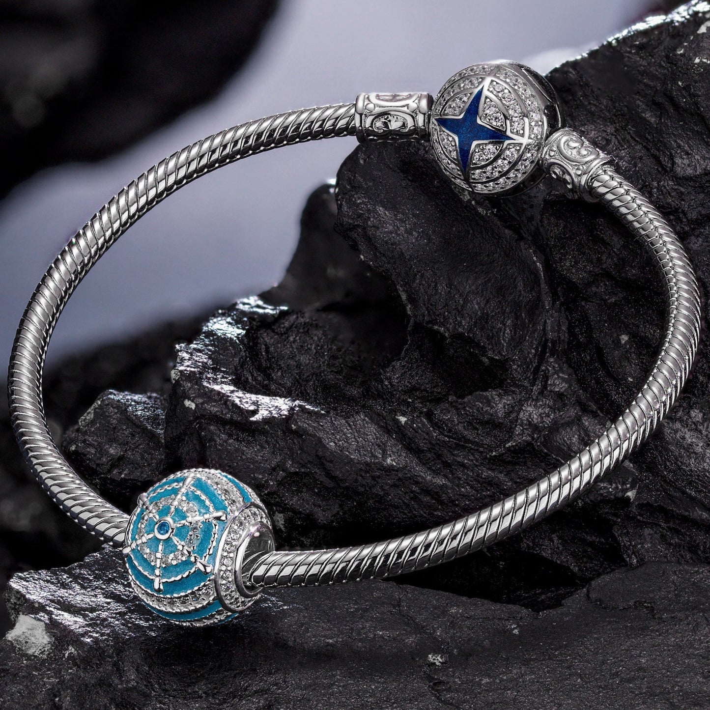 Riding the Waves Tarnish-resistant Silver Charms With Enamel In White Gold Plated