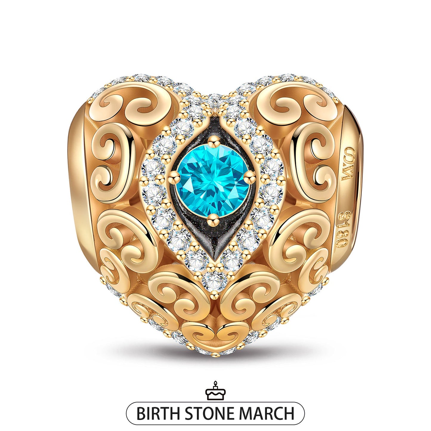 Heart of Grace March Birthstone Tarnish-resistant Silver Charms With Enamel In 14K Gold Plated