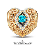 Heart of Grace March Birthstone Tarnish-resistant Silver Charms With Enamel In 14K Gold Plated