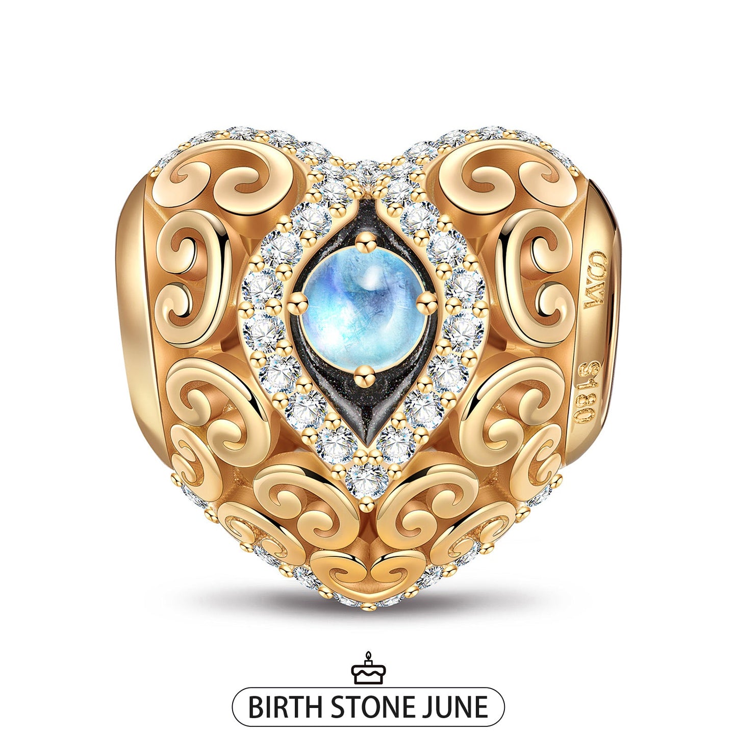 Heart of Grace June Birthstone Tarnish-resistant Silver Charms With Enamel In 14K Gold Plated