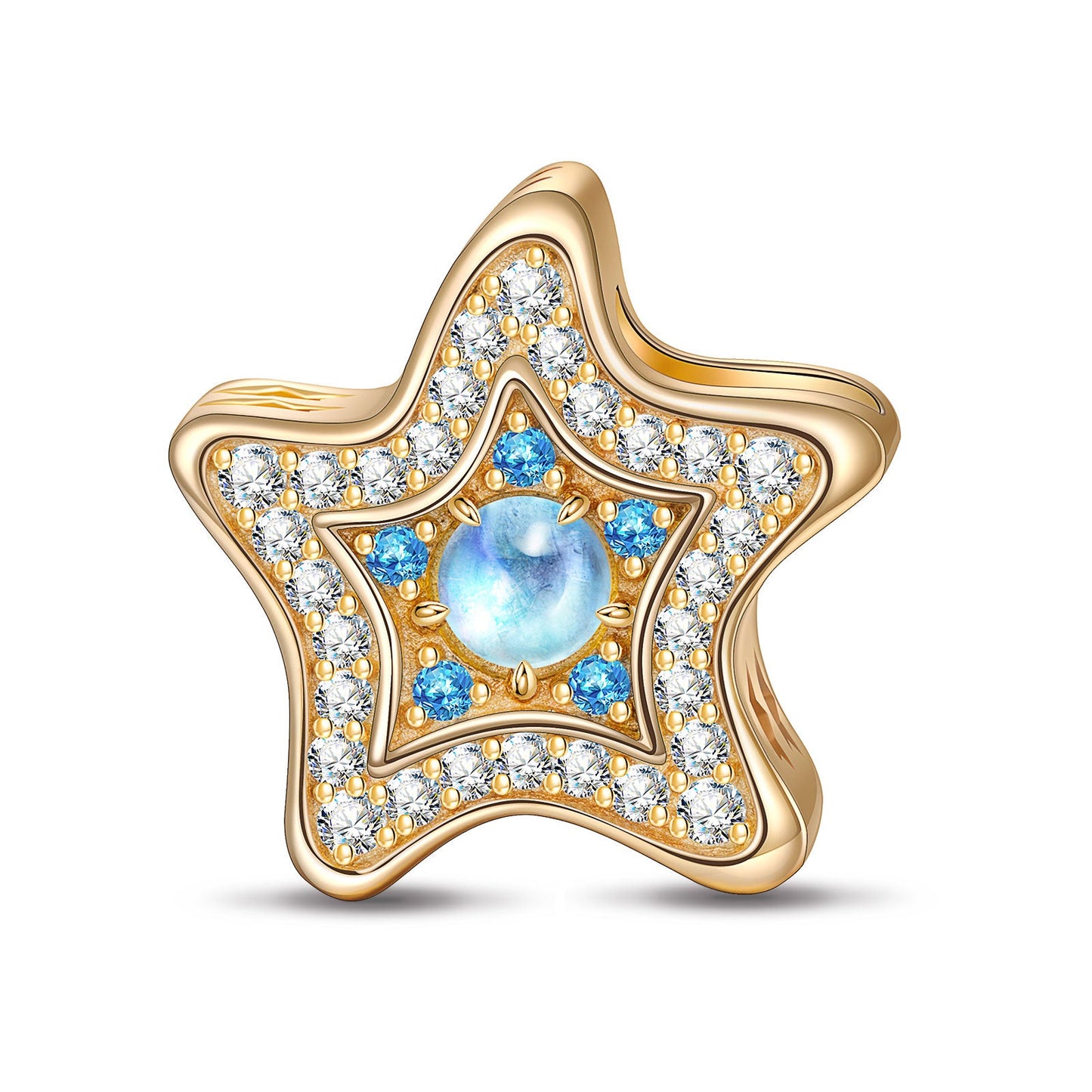 Moonstone Starfish Tarnish-resistant Silver Charms In 14K Gold Plated