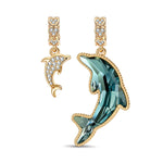 Icy Blue Dolphins Tarnish-resistant Silver Charms with Crystal from Swarovski In 14K Gold Plated