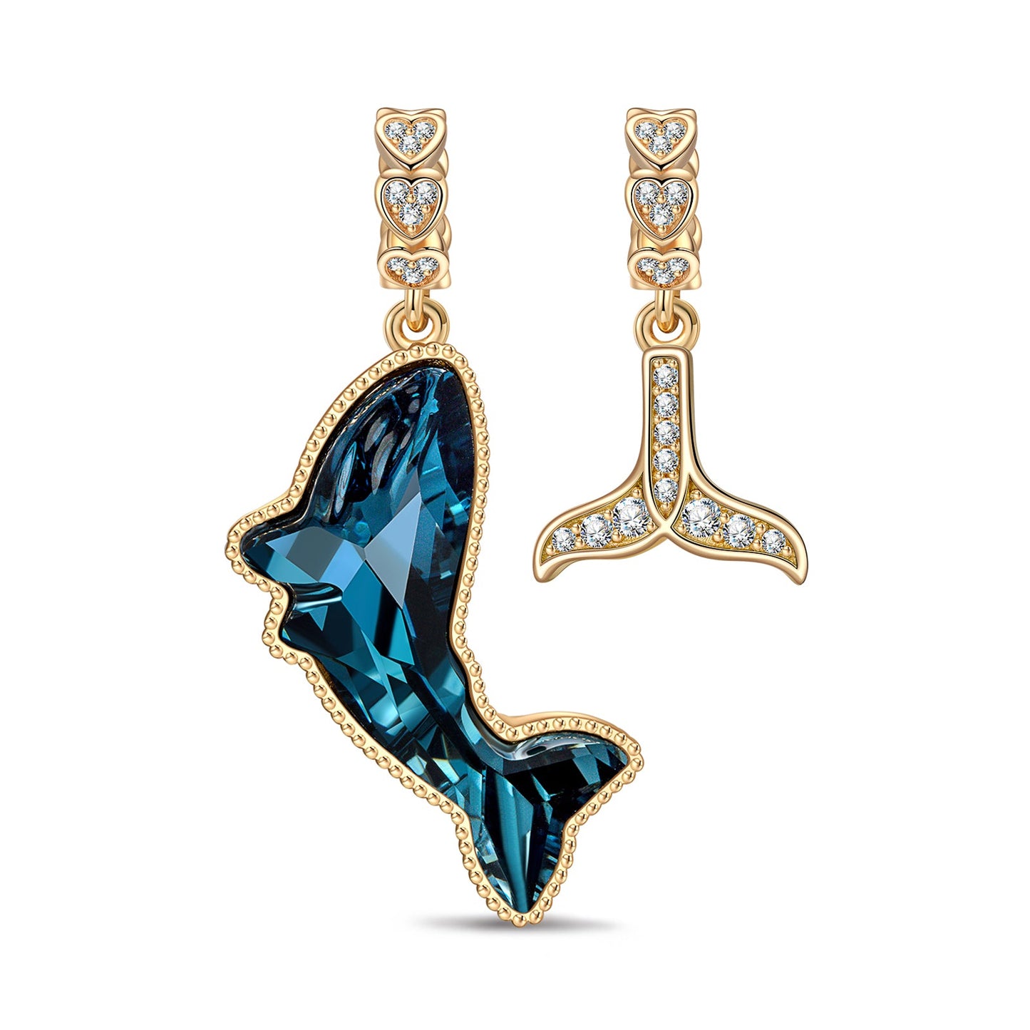 Sapphire Whale Tarnish-resistant Silver Charms with Crystal from Swarovski In 14K Gold Plated