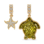 Turtle and Starfish Tarnish-resistant Silver Charms with Crystal from Swarovski In 14K Gold Plated