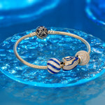 White Sea Waves Tarnish-resistant Silver Charms With Enamel In 14K Gold Plated