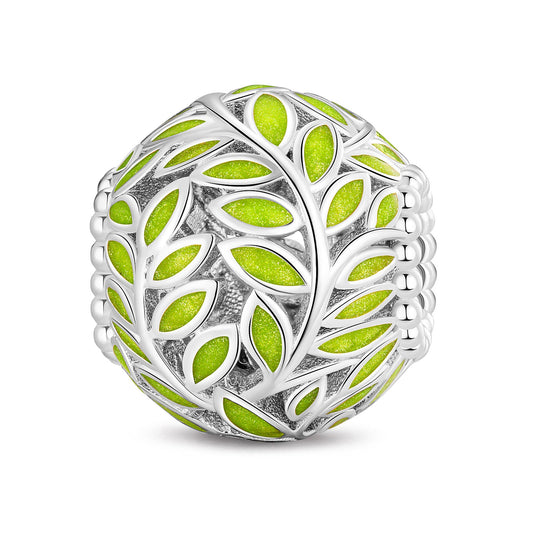 gon- Olive Leaf Tarnish-resistant Silver Charms With Enamel In White Gold Plated