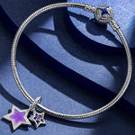 Sterling Silver The Purple Star Charms With Enamel In White Gold Plated