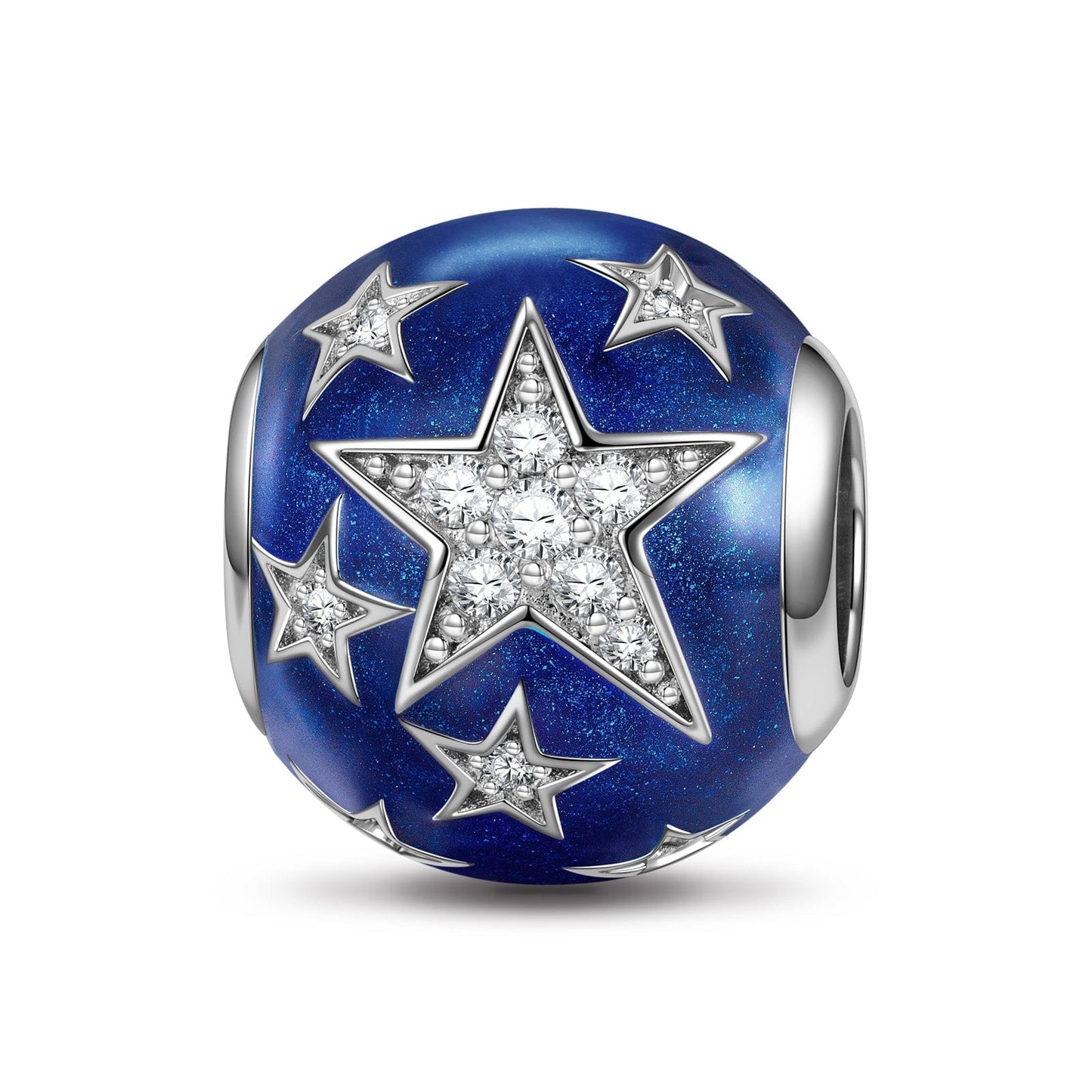 Sterling Silver Shinning Stars Charms With Enamel In White Gold Plated