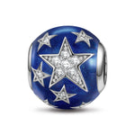 Sterling Silver Shinning Stars Charms With Enamel In White Gold Plated