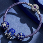 Sterling Silver Shinning Stars Charms With Enamel In White Gold Plated