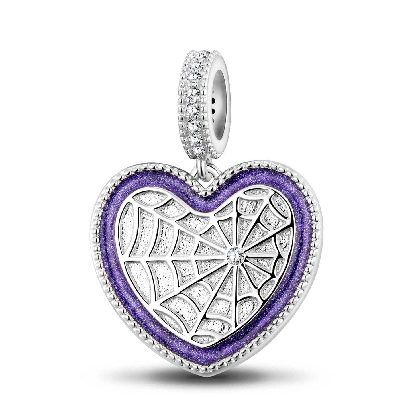 Sterling Silver Purple Miss Spider Charms With Enamel In White Gold Plated