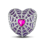 Sterling Silver Purple Spiderweb Charms With Enamel In White Gold Plated