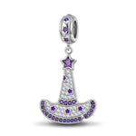 Sterling Silver Purple Witch Hat Charms With Enamel In White Gold Plated