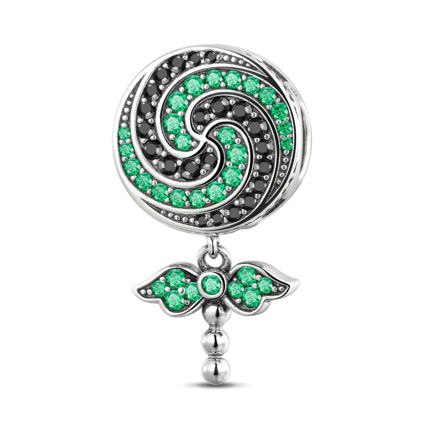 Sterling Silver Green Lollipop Charms In Blackened 925 Sterling Silver