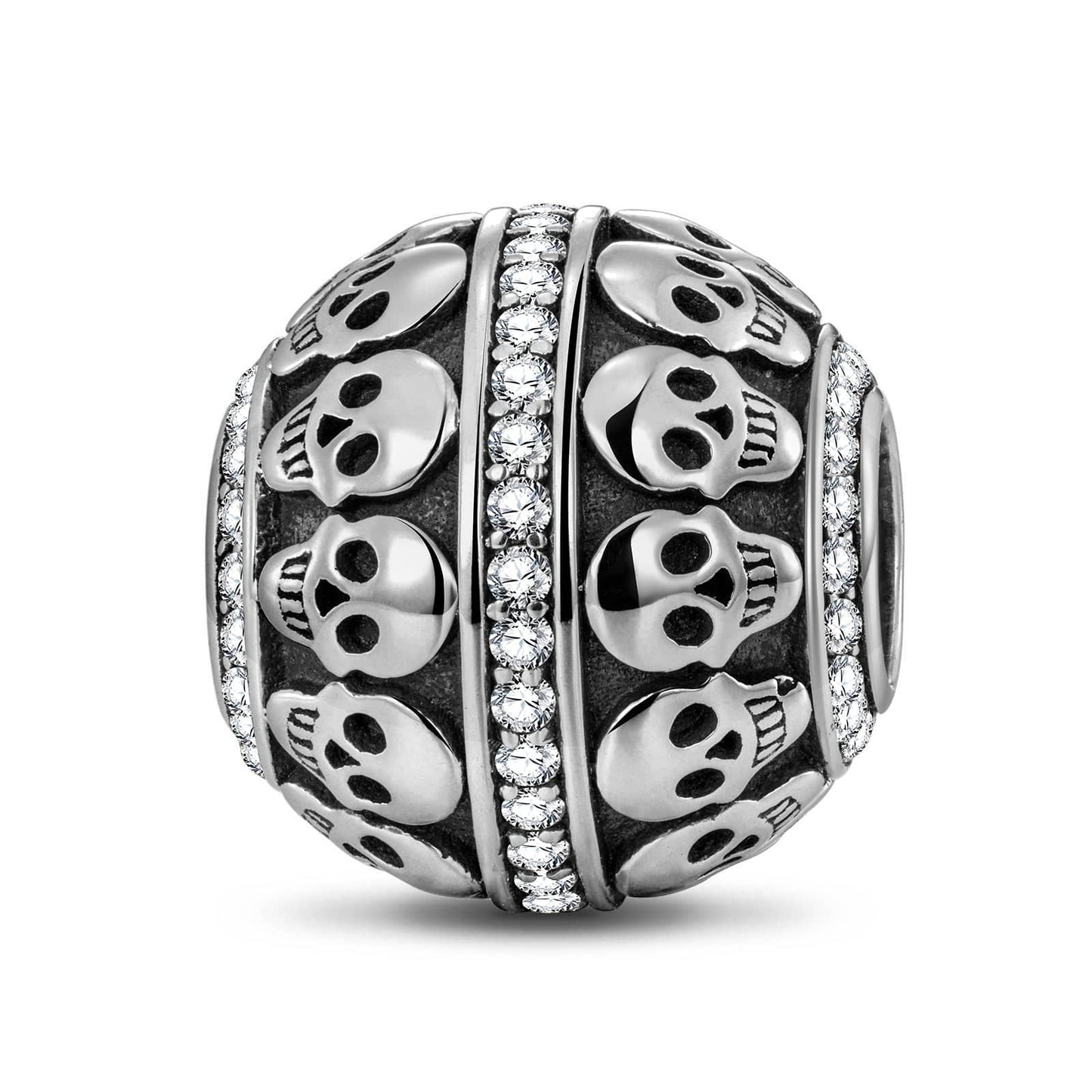 Sterling Silver Halloween Skulls Charms With Enamel In Blackened 925 Sterling Silver