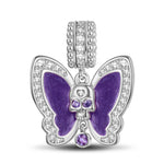 Sterling Silver Skull And Purple Butterfly Charms With Enamel In White Gold Plated