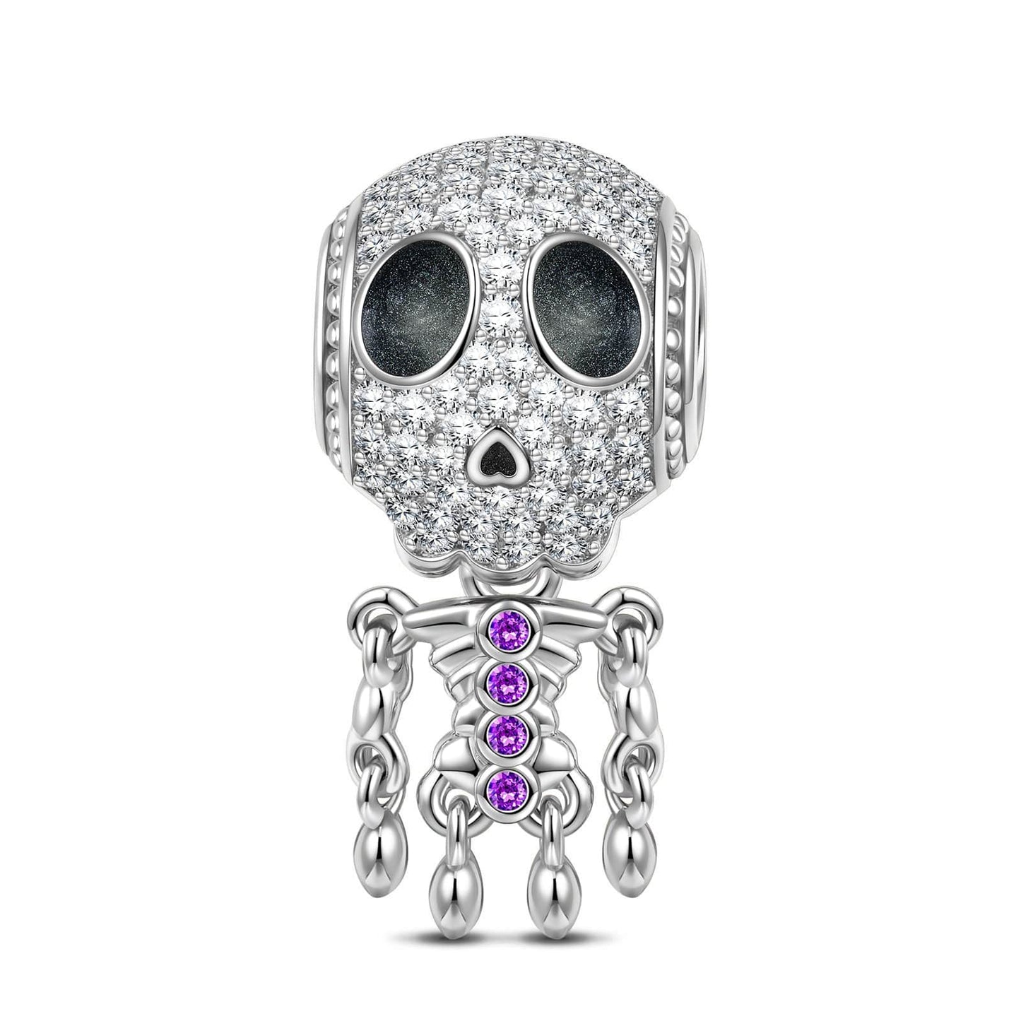 Sterling Silver Lady Skeleton Charms With Enamel In White Gold Plated