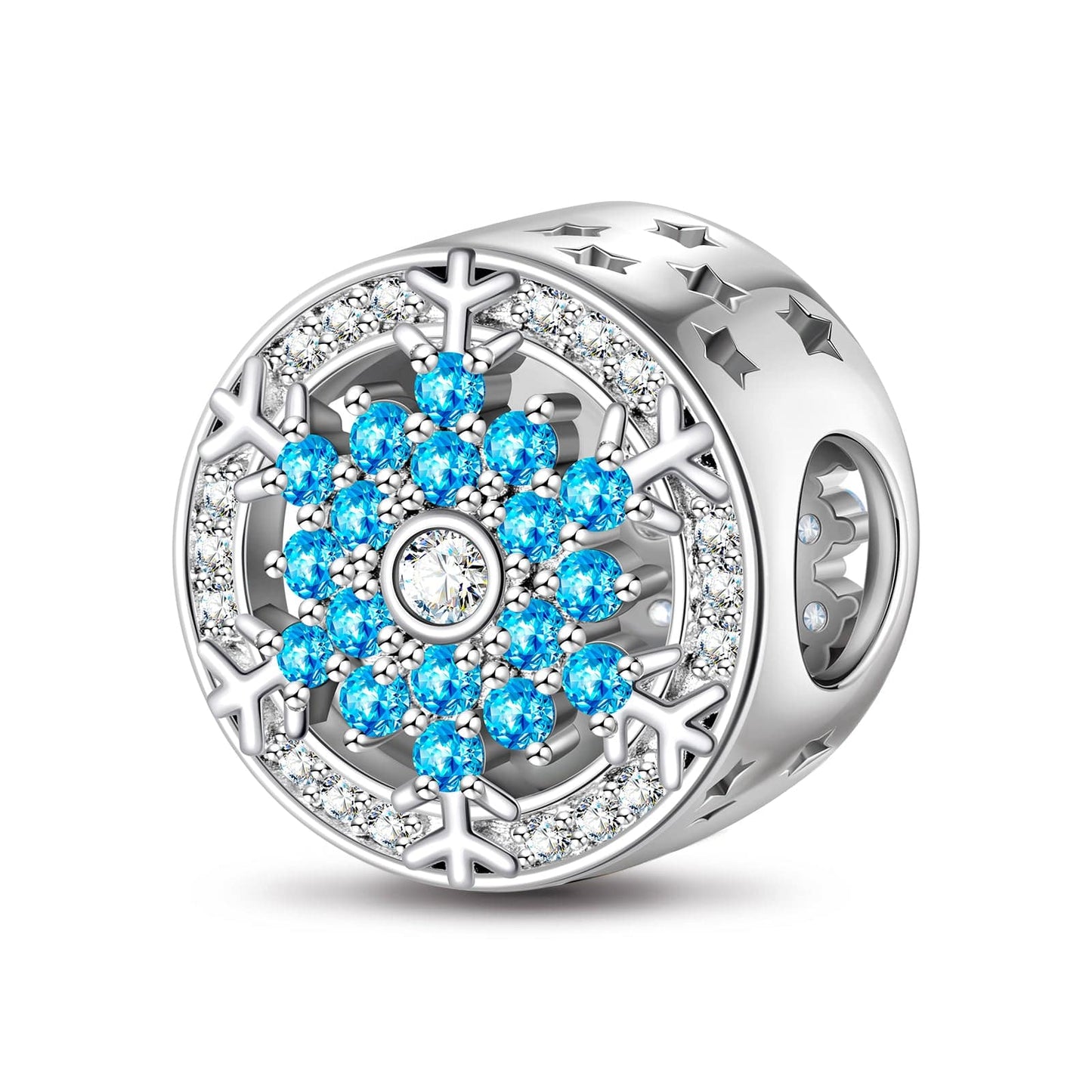 Sterling Silver Ice Blue snowflake Charms In White Gold Plated