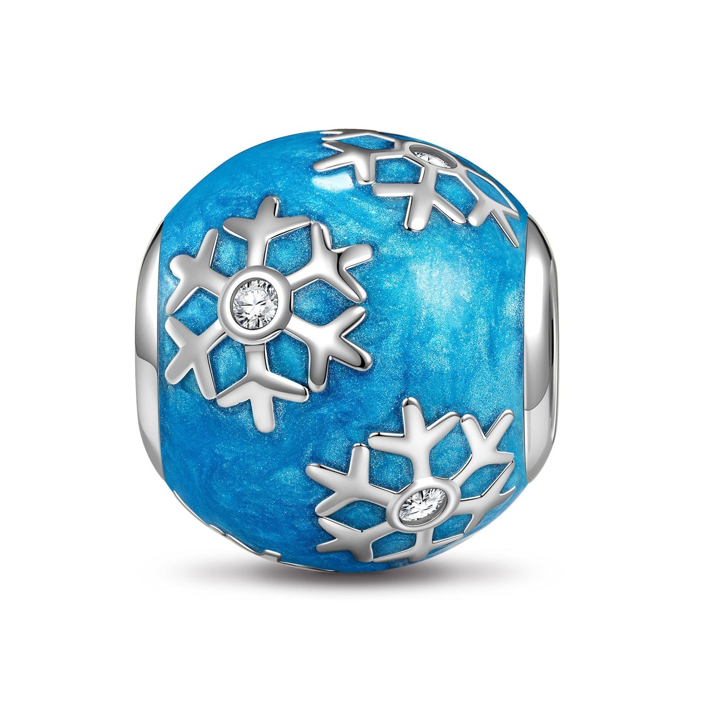 Sterling Silver Blue Ice And Snow Magic Charms With Enamel In White Gold Plated