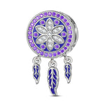 Sterling Silver Lake Blue Dreamcatcher Dangle Charms With Enamel In White Gold Plated