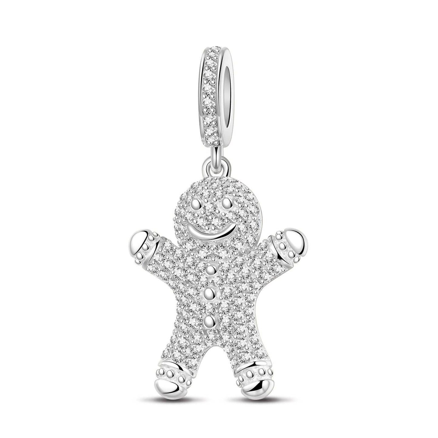 Sterling Silver Embrace The Gingerbread Man Dangle Charms With Enamel In White Gold Plated