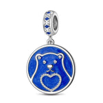 Sterling Silver Moon With Stars Dangle Charms With Enamel In White Gold Plated