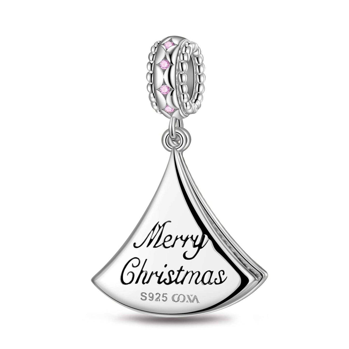 Sterling Silver Green Lucky Christmas Tree Dangle Charms With Enamel In White Gold Plated