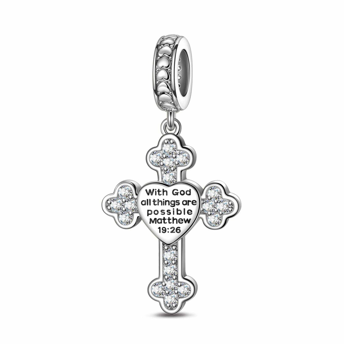 Sterling Silver God's Welfare Charms With Enamel In White Gold Plated