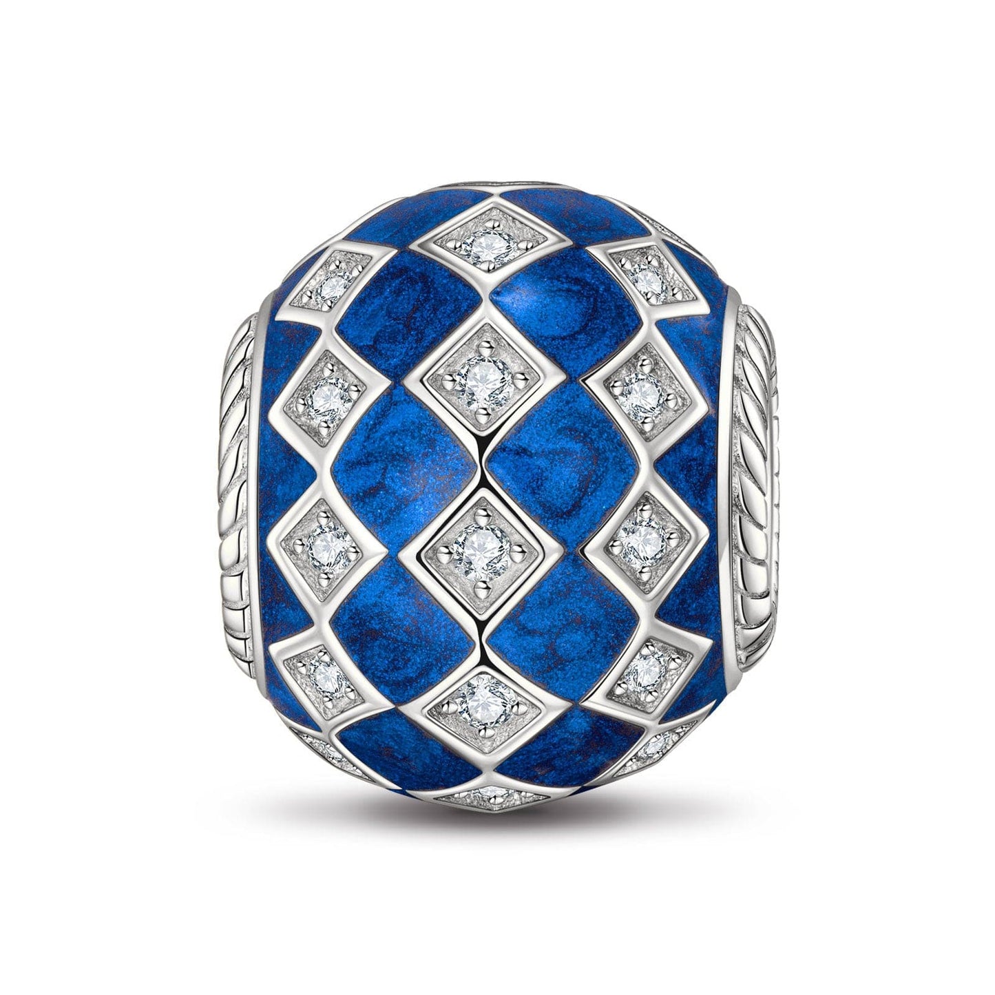 Sterling Silver Blue Magic City Charms With Enamel In White Gold Plated