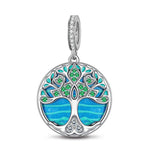 Sterling Silver Tree Of Life Dangle Charms With Enamel In White Gold Plated