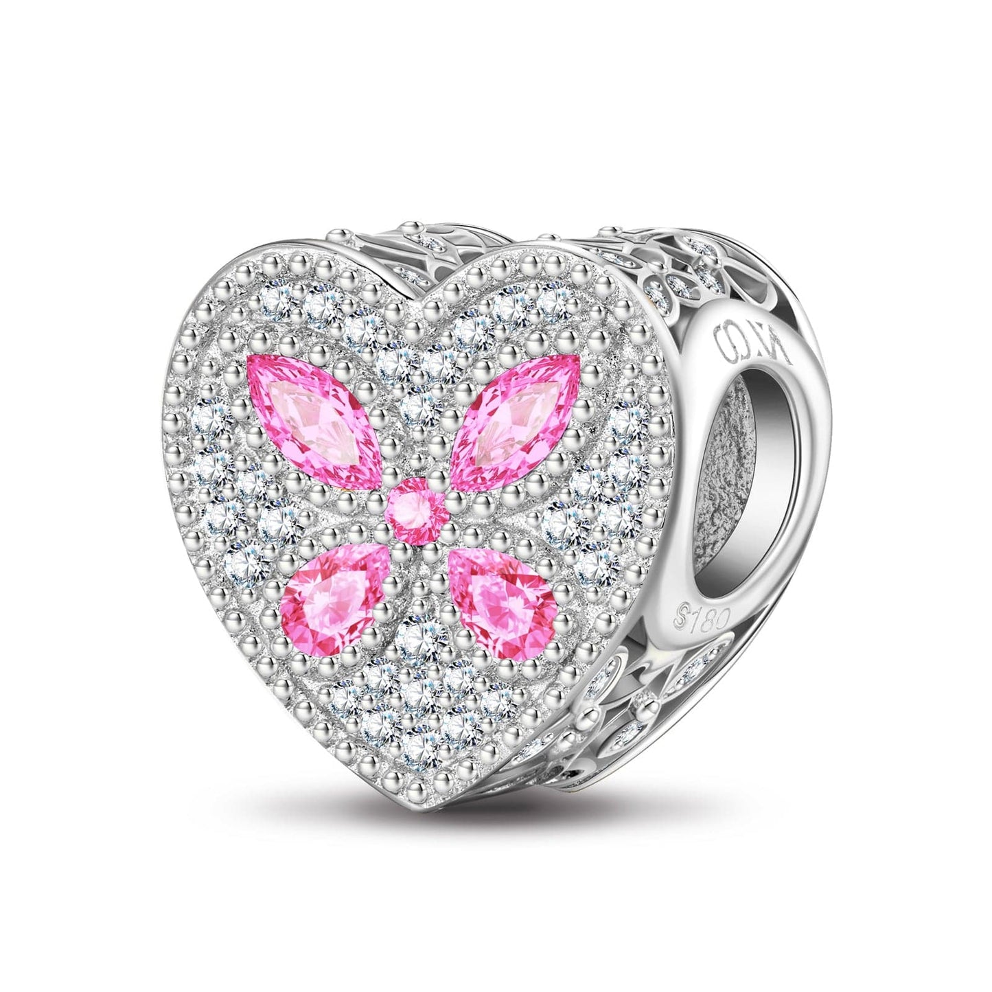 Sterling Silver Love's Wings Charms In White Gold Plated