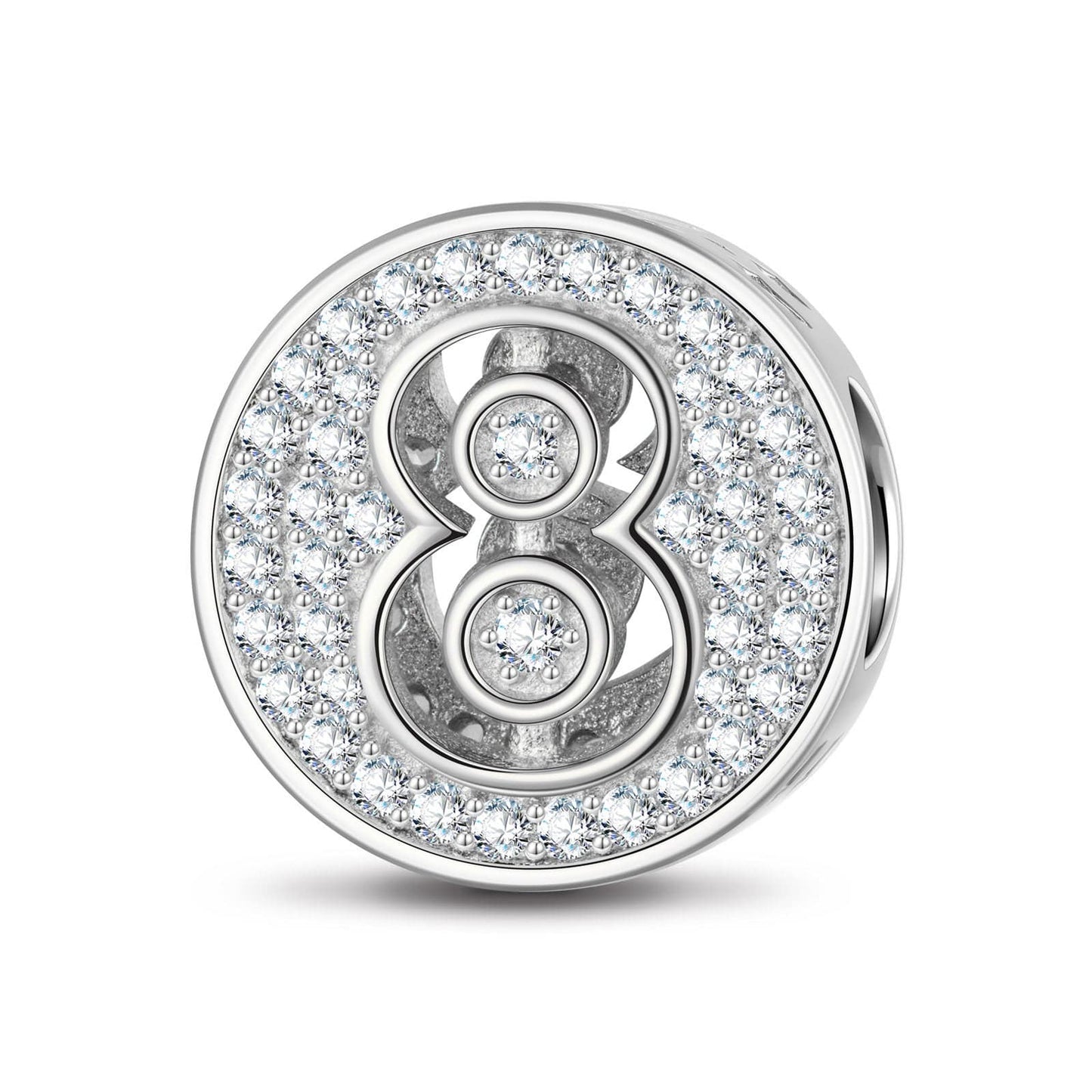 Sterling Silver Number Eight Charms In White Gold Plated