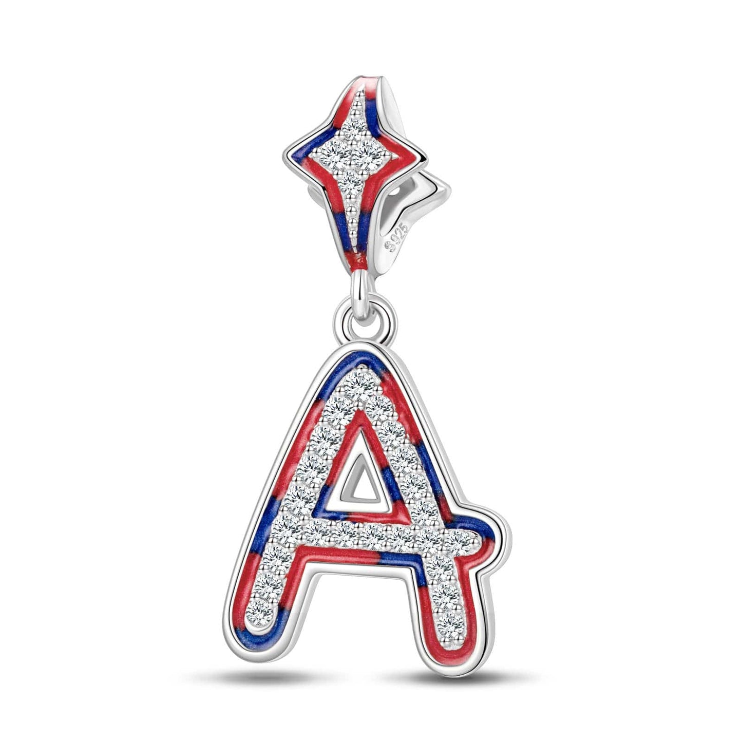 Sterling Silver I Love Paris - Letter A Charms With Enamel In White Gold Plated