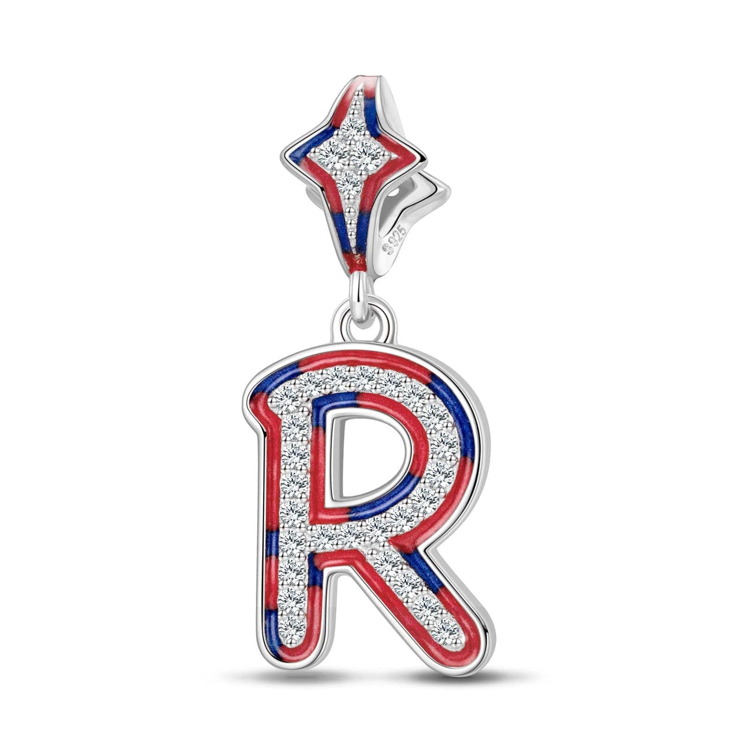 Sterling Silver I Love Paris - Letter R Charms With Enamel In White Gold Plated