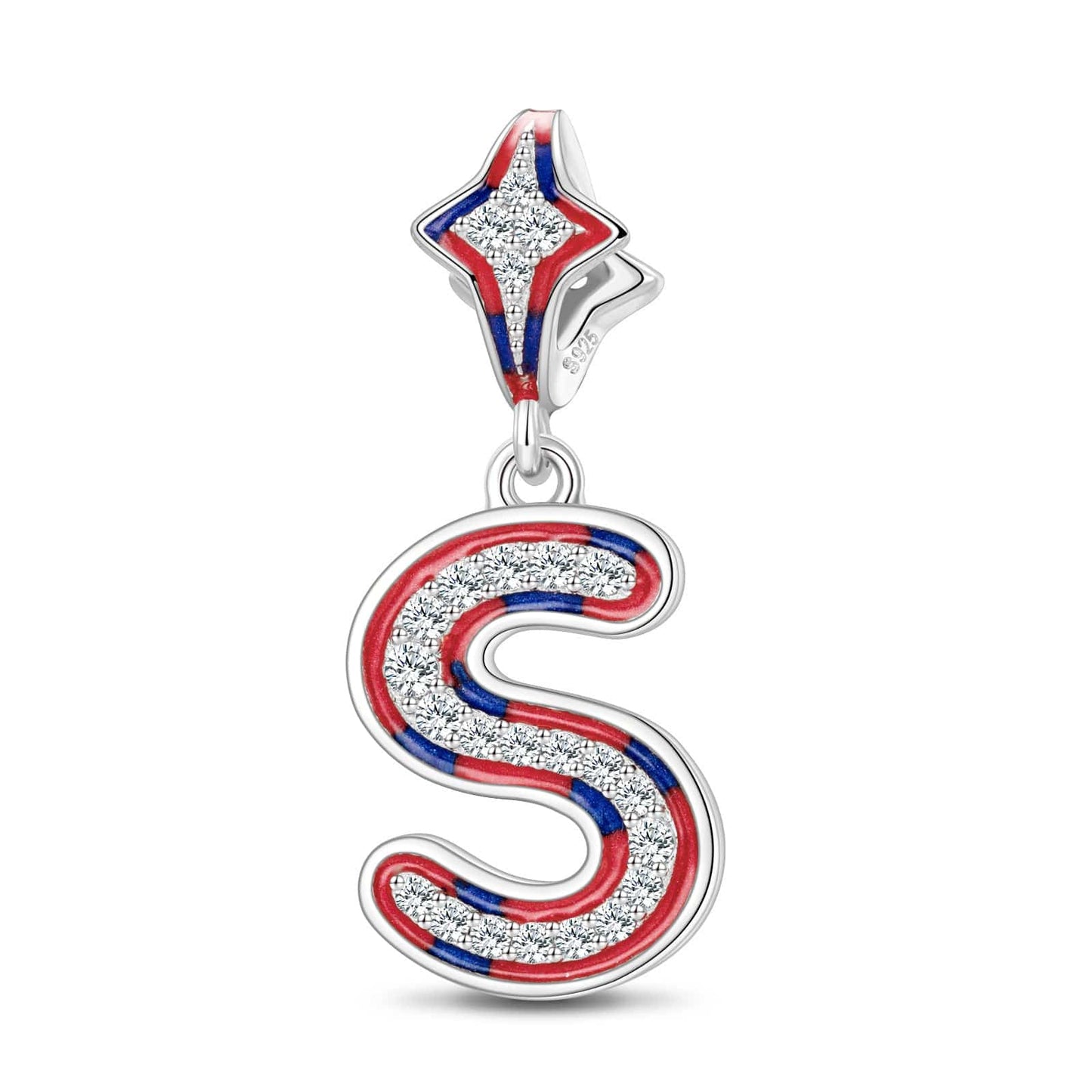 Sterling Silver I Love Paris - Letter S Charms With Enamel In White Gold Plated