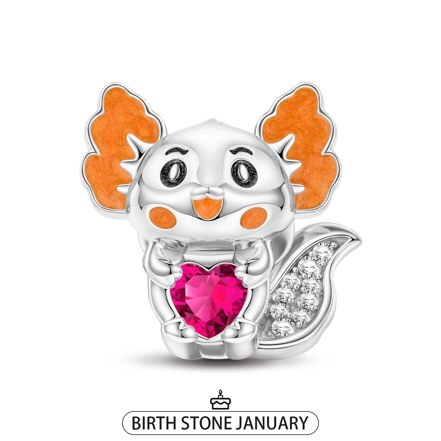 Sterling Silver Lovely Axolotl Birthstone Charms With Enamel In White Gold Plated - Heartful Hugs Collection