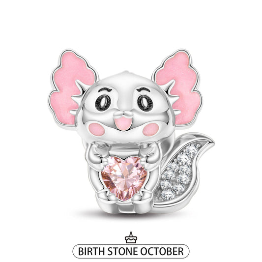 gon- Sterling Silver Lovely Axolotl Birthstone Charms With Enamel In White Gold Plated - Heartful Hugs Collection